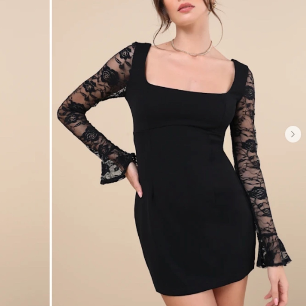 LULU's Sexy Prom Wedding Cocktail Formal Event Long Sleeve Floral Lace Mini